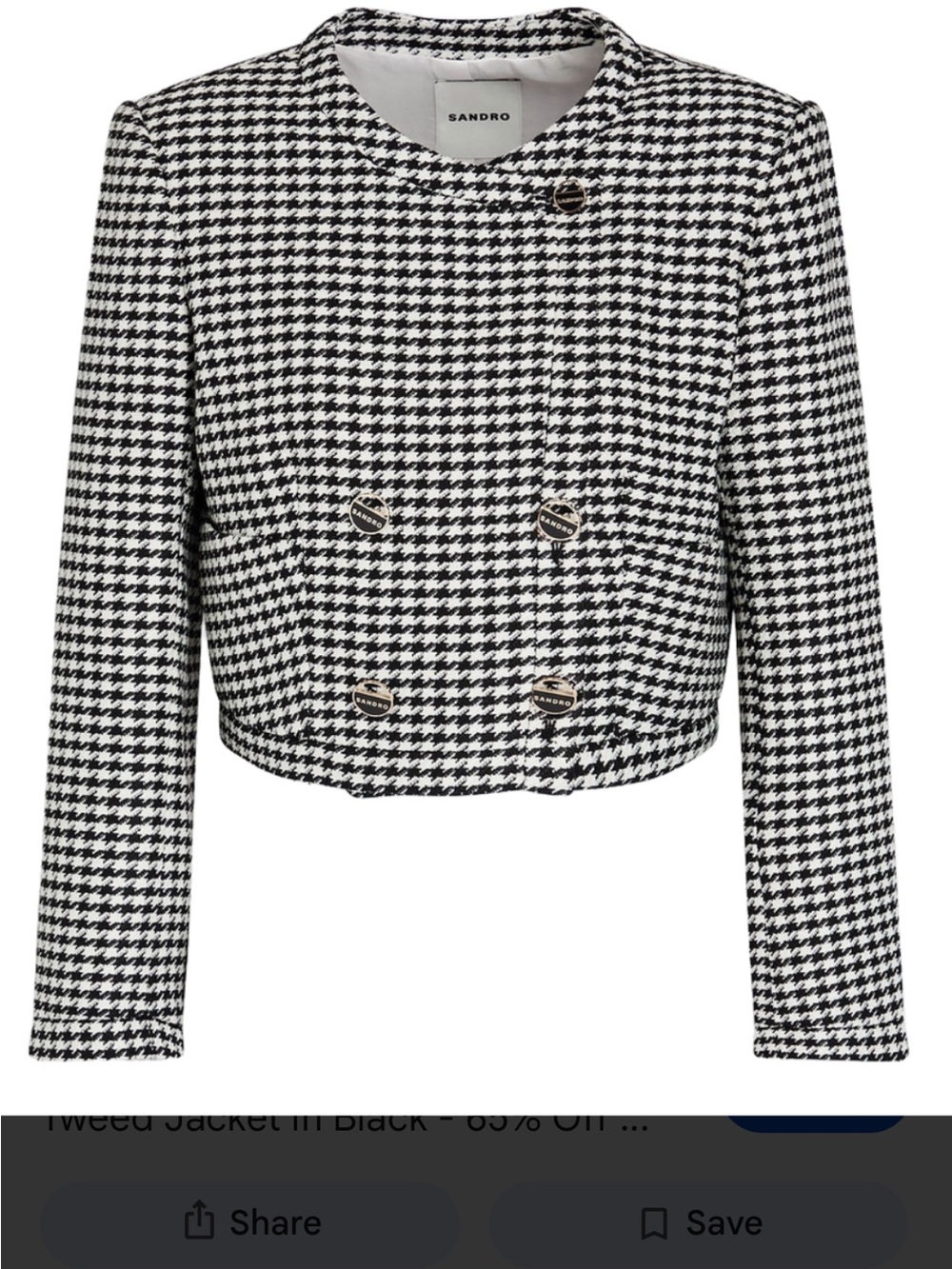 Sandro Black & White Houndstooth Cropped Blazer - Picture 3 of 4